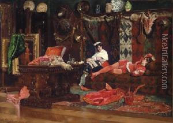 Models In Repose Oil Painting - Edouard Frederic Wilhelm Richter