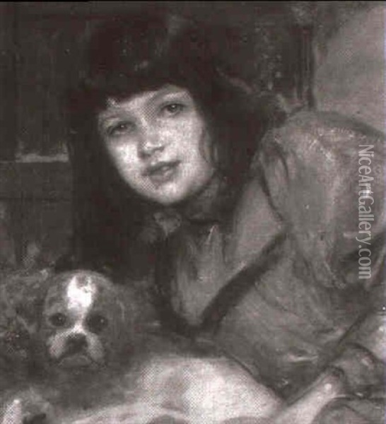 Portrait Eines Madchens Mit Hund Oil Painting - Friedrich August von Kaulbach