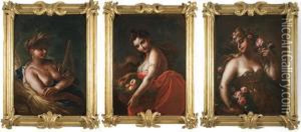 Tre Allegorie Con Figure Femminili Oil Painting - Carlo Preda