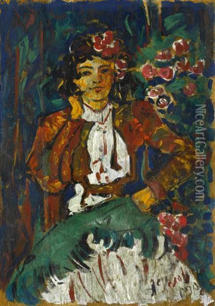 Andalusian Woman In Feria Attire Oil Painting - Alexander Yakovlev. Golovin