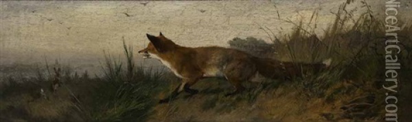 Schnurender Fuchs Oil Painting - Carl Friedrich Deiker