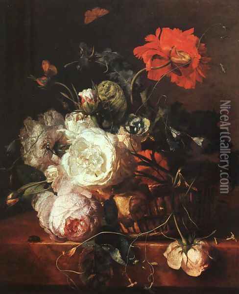 Basket of Flowers Oil Painting - Jan Van Huysum