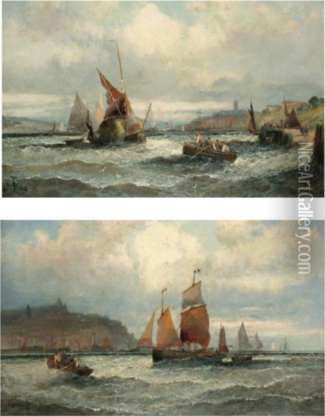 A Hay Barge Off Ramsgate; Fishermen Off Boulogne Oil Painting - William A. Thornley Or Thornber