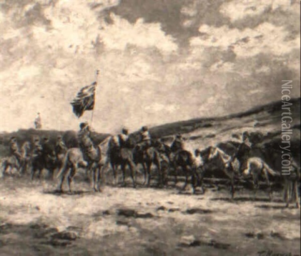 Arabs On Horseback Oil Painting - Victor Pierre Huguet