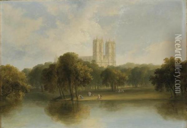 Vue De L'abbaye De Westminster Et De St James Park Oil Painting - Olivia Serres