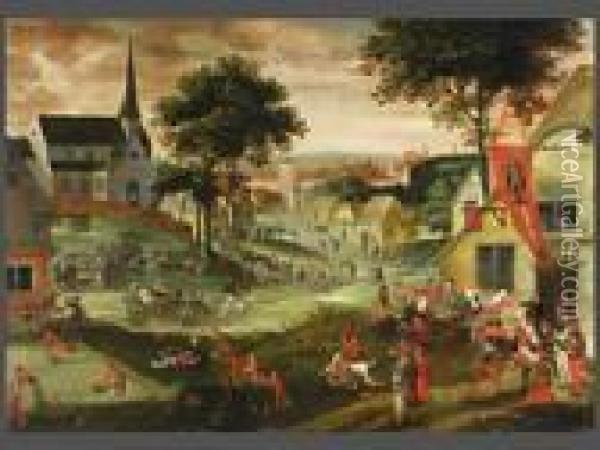 Dorflandschaft Mit Einer Bauernkirmes Oil Painting - Pieter The Younger Brueghel