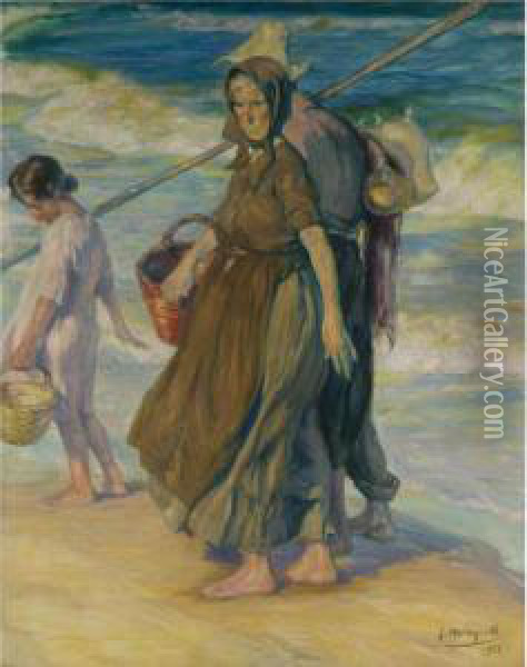 Despues De La Pesca (after The Catch) Oil Painting - Jose Mongrell Torrent