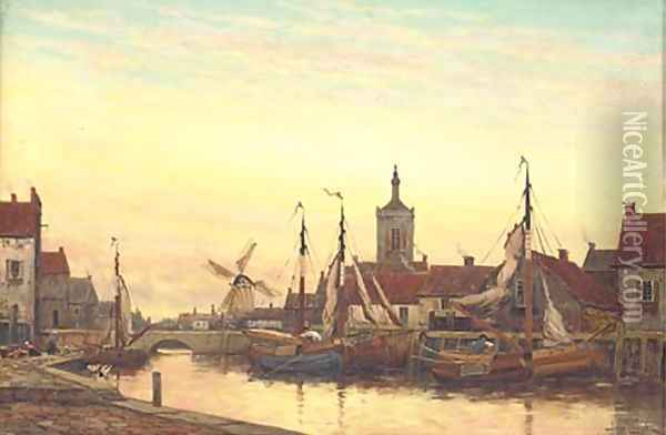 Early Morning Middelburgh, Holland Oil Painting - Jan van Vlaardingen Couver
