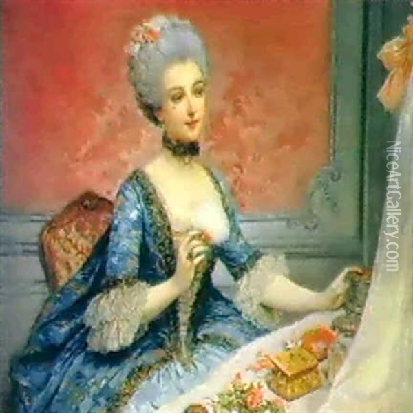 An Elegant Young Lady In Her Dressing Room Oil Painting - Lucius Rossi