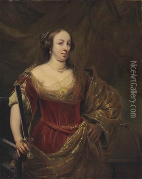 Portrait Of A Lady, Traditionally Identified As Maria Louise Gonzaga (1611-1667), Queen Of Poland, Half-length, In A Red Dress And Gold-embroidered Shawl Oil Painting - Ferdinand Bol