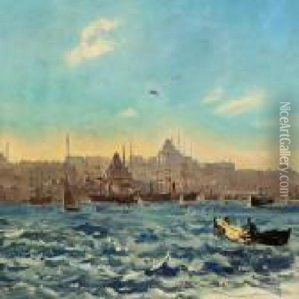 Constantinople Seenfrom The Bosporus Oil Painting - Harald Jerichau