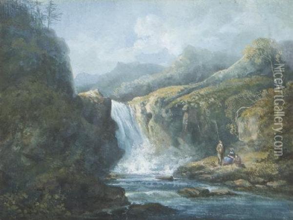 Anglers Resting By A Waterfall Oil Painting - John Laporte