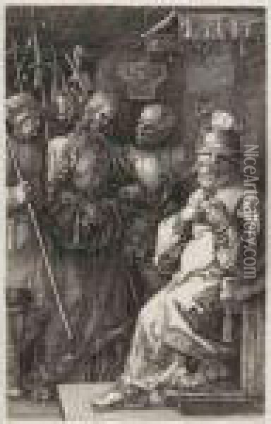 Christ Before Caiaphas Oil Painting - Albrecht Durer