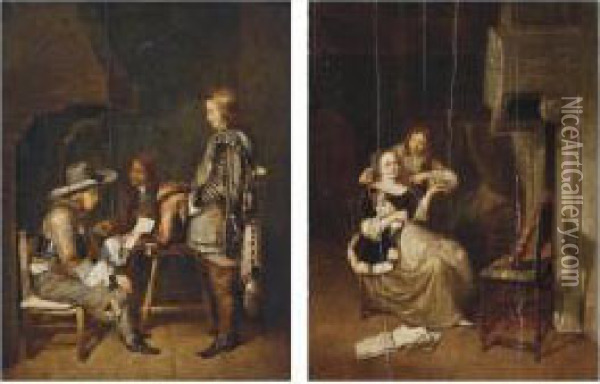 Ter Borch; And After Pieter Cornelisz. Van Slingelandt Guardsmen Oil Painting - Gerard Terborch