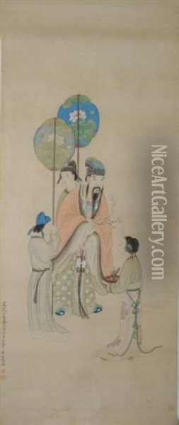 Painting Of People On Silk, Gai Qi Mark Oil Painting -  Gai Qi