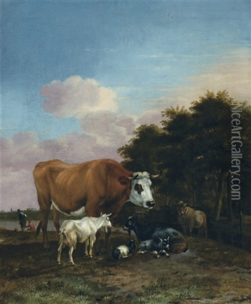 Paysage Avec Taureau Et Chevres Oil Painting - Albert Jansz Klomp