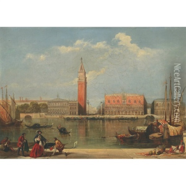 Elegant Figures Across From The Campanile And St. Mark's, Venice Oil Painting - James Digman Wingfield