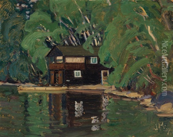 Boat House, Roche's Point, Lake Simcoe, Ontario Oil Painting - James Edward Hervey MacDonald