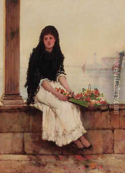 The Venetian flower vendor Oil Painting - Oliver Rhys