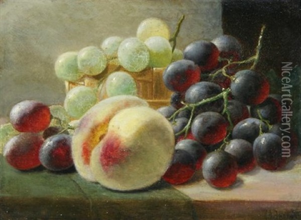 Still Life Of Grapes And Peach Oil Painting - John Augustus Thelwall