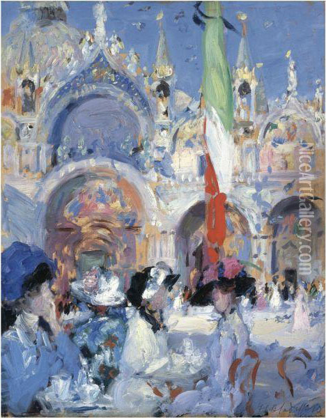Florian's Cafe, Venice Oil Painting - Francis Campbell Boileau Cadell