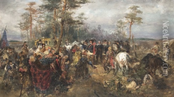 Negotiation On The Field Oil Painting - Wilhelm Karl Raeuber