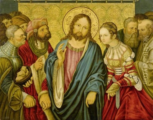 Christus Und Die Ehebrecherin Oil Painting - Lucas Cranach the Elder