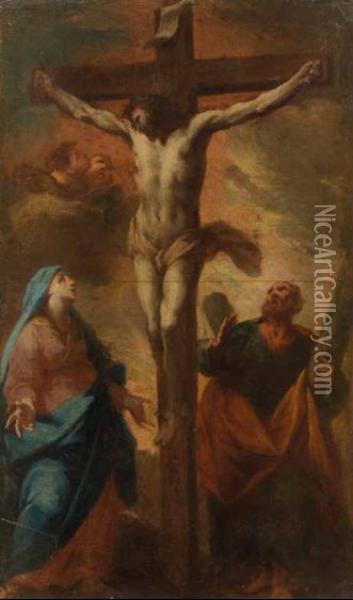 Cristo Crocifisso Tra La Vergine E San Giovanni Evangelista Oil Painting - Giuseppe Bazzani