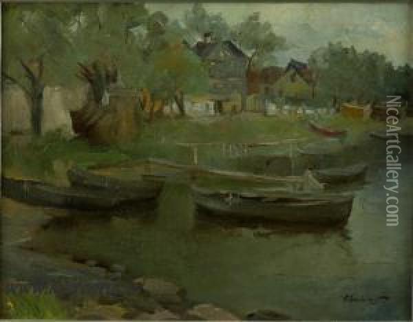 By The River Oil Painting - Arnolds Spalvins