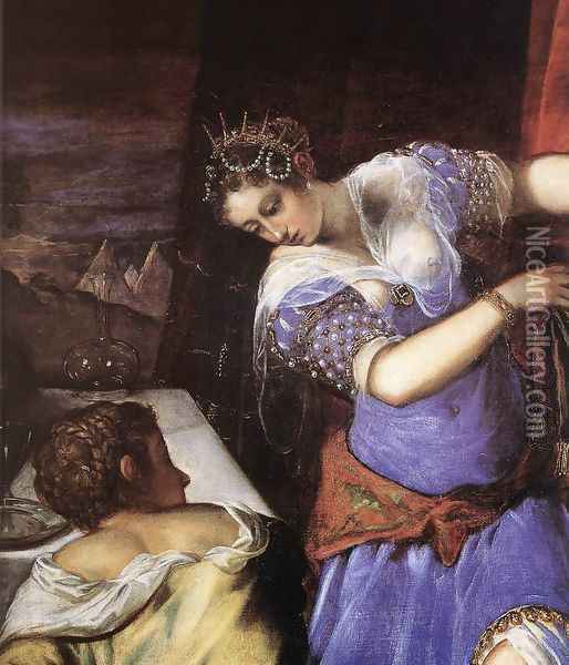 Judith and Holofernes (detail) c. 1579 Oil Painting - Jacopo Tintoretto (Robusti)