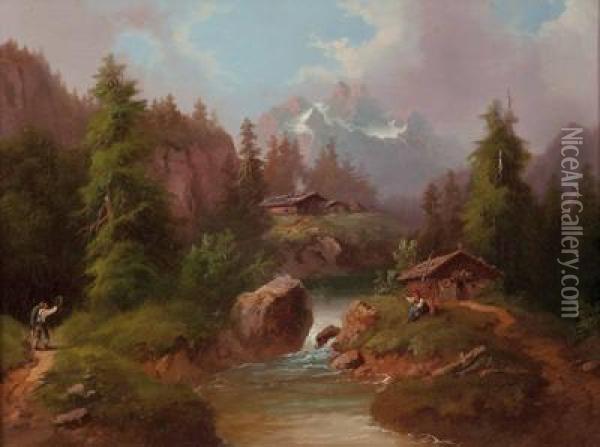 Abschied Amgebirgsflus Oil Painting - Gustav Barbarini