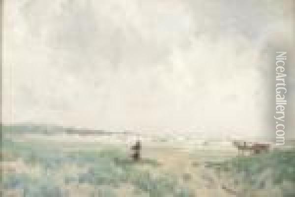 Figure And Horse And Cart On A Windy Beach Oil Painting - James Humbert Craig