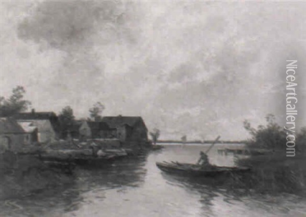 Dorflicher Fischerhafen Oil Painting - Adolf Kaufmann