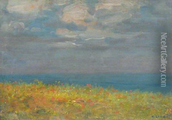 Peony Field At The Sea Shore Oil Painting - Kimon Loghi