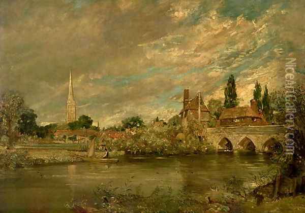 The Bridge of Harnham and Salisbury Cathedral, c.1820 Oil Painting - John Constable