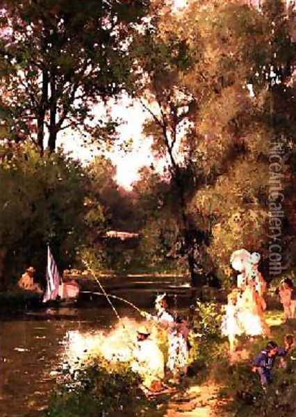 Sunday in the Park Oil Painting - Philippe Jacques Linder