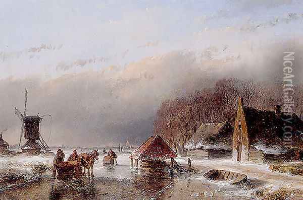 A Winter Landscape Oil Painting - Andreas Schelfhout