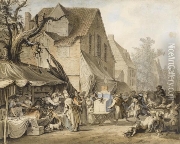 A Market Scene, Mortlake Oil Painting - Samuel Hieronymus Grimm