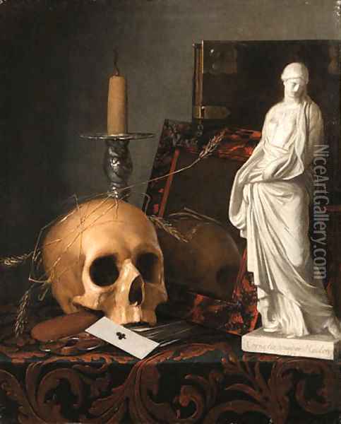 A Vanitas Still Life of a Skull Oil Painting - Cornelis Van Der Meulen