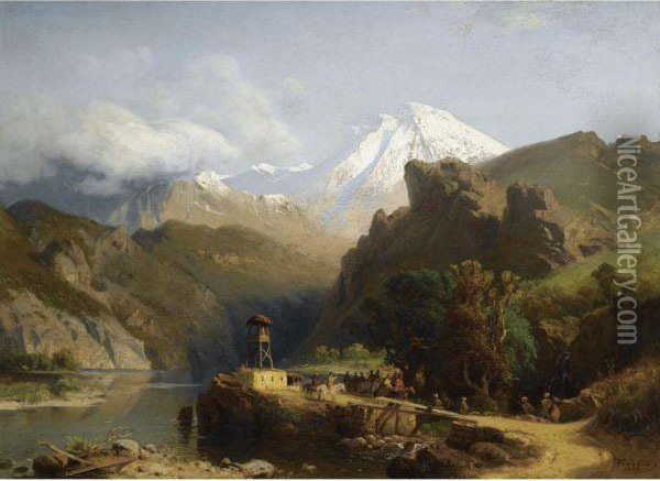 Watchtower In The Caucasus Oil Painting - Paul Von Franken