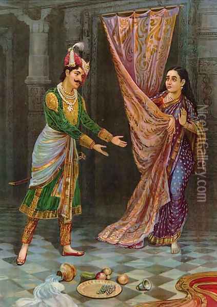 Keechaka and Sairandhri 2 Oil Painting - Raja Ravi Varma