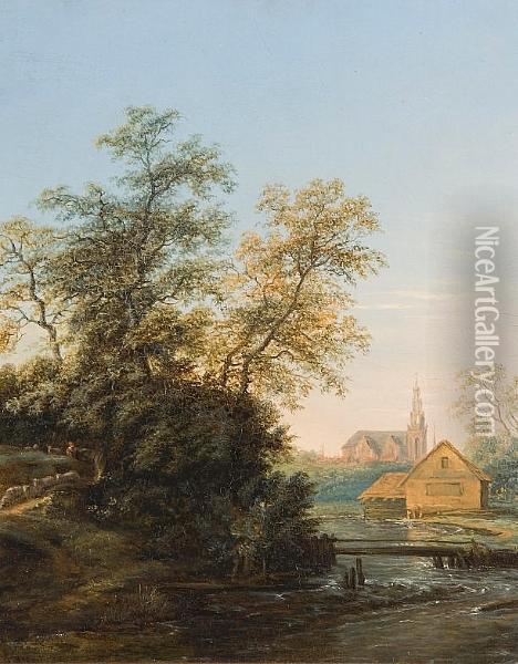 River Landscape Oil Painting - Barend Cornelis Koekkoek