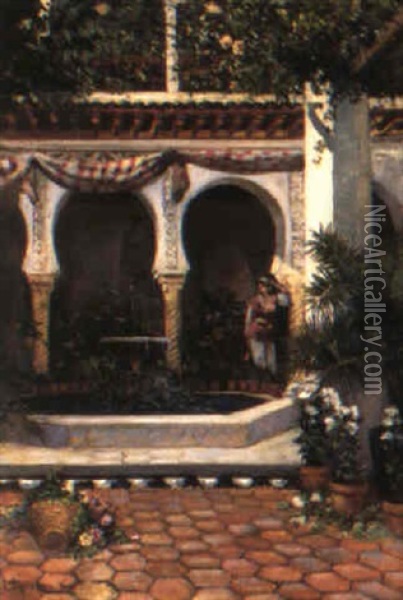 Cour D'un Palais Algerois Oil Painting - Numa Marzocchi de Belluci