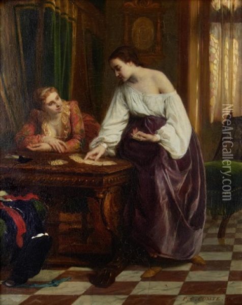 The Card Reader Oil Painting - Pierre Charles Comte