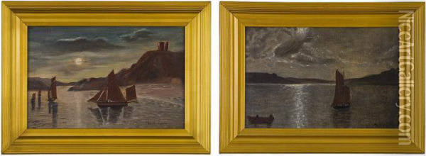 Boats Of Dunolly Castle Oil Painting - Thomas Henry Gibb