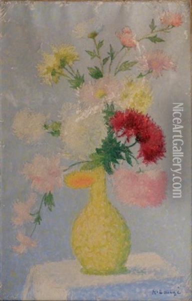 Bouquet De Eurs Dans Un Vase Vert Oil Painting - Achille Lauge