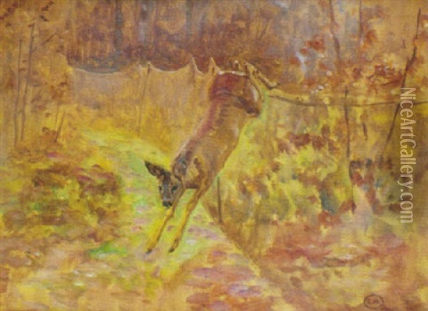 Chevreuil Sautant Oil Painting - Edouard Paul Merite