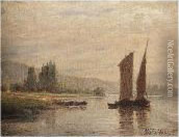 Sailing Barge On The River Oil Painting - Lef Feliksovich Lagorio