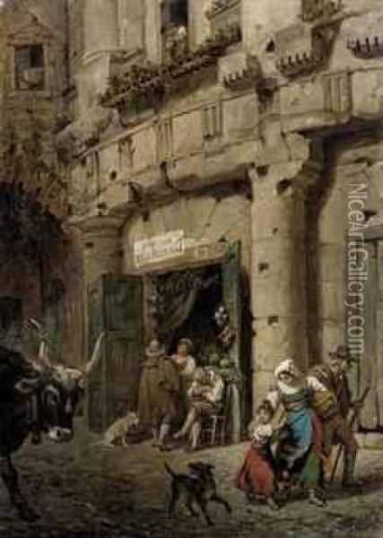 Selling Vegetables On The Via De Sugherari, Rome Oil Painting - Julien Leopold Boilly
