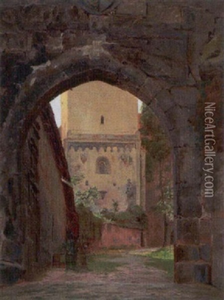 Udsigt Gennem En Port Til Kirke, Antagelig Italien Oil Painting - Niels (Anders) Bredal